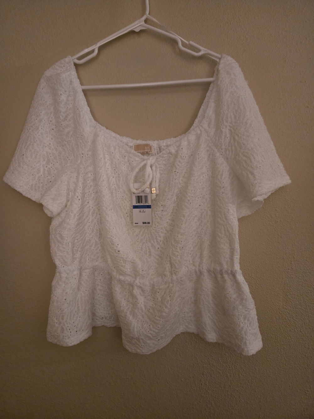 Michael Kors White Eyelet Peplum Tie-Front Blouse